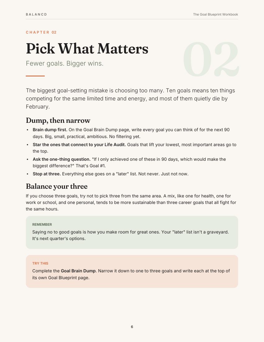 Goal Blueprint — Pick what matters